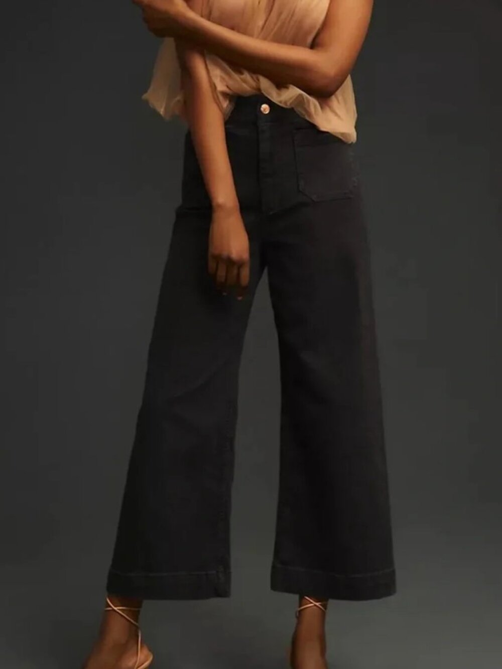 Anthropologie Pilcro Black Wide Leg Pants Size 26 Patch Pockets Stretch Denim - Picture 1 of 7